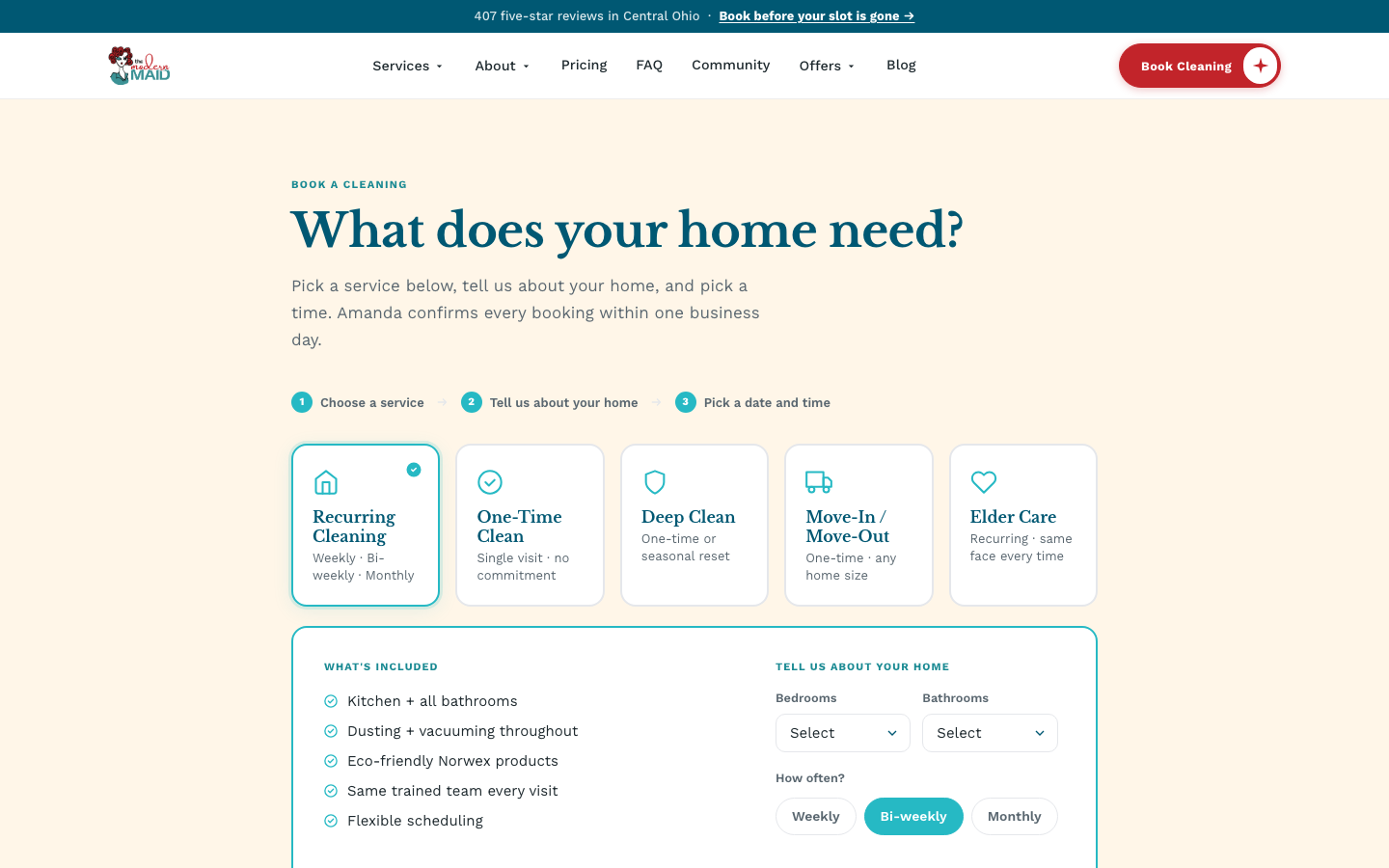 The Modern Maid booking experience
